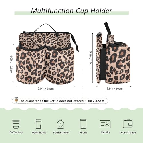 Image of Leopard Print Portable Suitcase Drink Holder with Handle - Free Hands Travel Luggage Cup Caddy Bag Carrier
