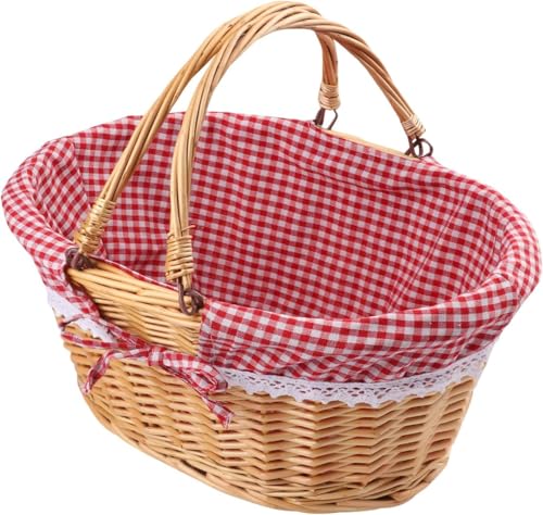 SLEEPHEADWicker Picnic Basket with Lid and Handle Natural Study Willow Basket with Washable Liner Vintage-Style Woven Easter Basket for Picnic Camping Outdoor