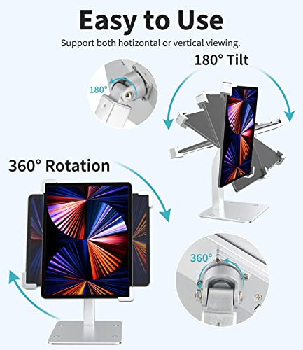 Image of Security Tablet Stand for Countertop, [Fits 11-14 inch Tablets] All Metal Anti-Theft Tablet Mount for Kiosk POS Rail, 360Rotation Lockable Holder for iPad Pro 13 12.9 10.5 Air, Tabs, Surface Go