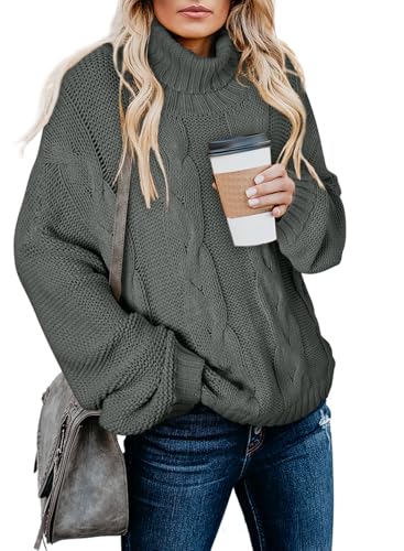 Image of Dokotoo Womens 2026 Winter Fall Solid Turtleneck High Neck Balloon Long Sleeve Sweaters Pullover Outerwear