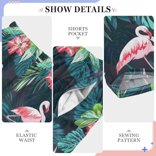 Flamingo Aloha Hibiscus Floral Boys Long Pants Soft Trousers Elastic Waist Kids Lounge Bottoms with Pockets S-XL4