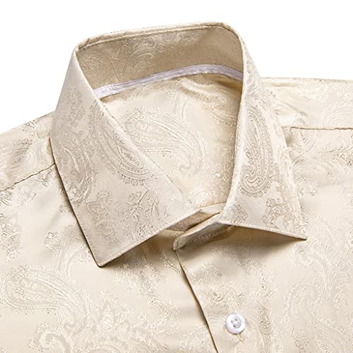 Ivory Champagne Paisley Silk Men's Shirtlong Sleeve Casual Shirts for Men Jacquard Male Business Party Wedding Dress4