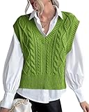 Lueluoye Yellow Green Vest Women Sleeveless V Neck Sweater Vest Fall Loose Crochet Knit Tank Tops S