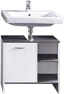 trendteam smart living Badezimmer Waschbecken Unterschrank Schrank California, 60 x 55 x 28 cm in Weiß, Absetzung Rauchsilber mit offenem Fach und viel Stauraum