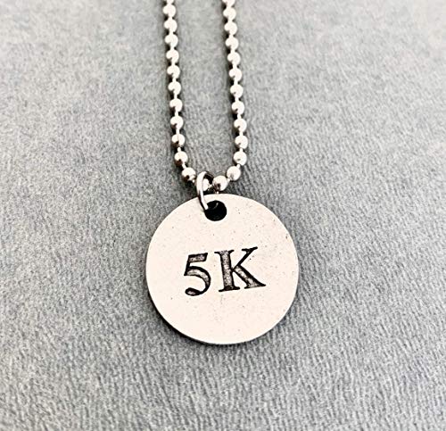 5K Round Pewter Pendant Necklace/Bracelet/Key Chain/Bag Tag - Round Pewter 5K Pendant on 24 inch Stainless Steel Ball Chain - Wearable Race Medal3