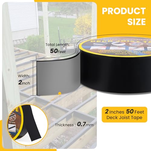 Image of Butyl Sealant Tape 2 inch x 50', Joist Tape for Decking - 6 Pack Deck Joist Tape, Waterproof Seal Roof Tape for Repairing Wood Joists & Beams Protection