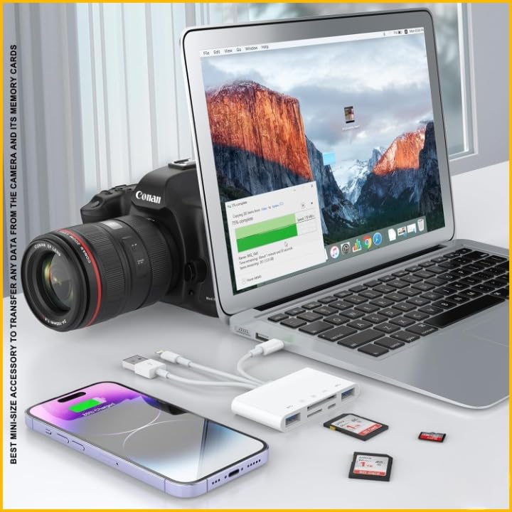 Image of 5-in-1 Memory Card Reader with USB-C & USB-A Connectors, SD & Micro SD Card Adapter with USB OTG Support for Phones Tablets Laptops Cameras, Plug & Play Photo Video Transfer Hub
