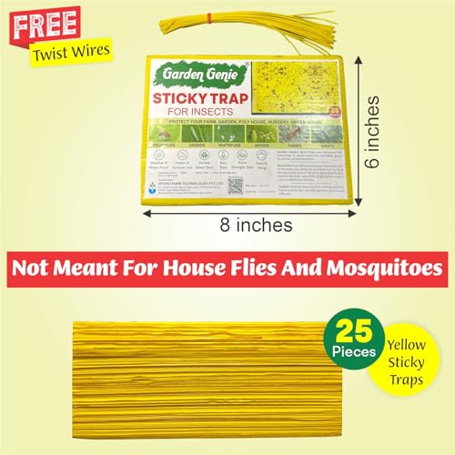 Image of Garden Genie Yellow Sticky Trap for Insects 25 Traps (150x200mm) | Double Sided Glue /Fly /Insect Catcher /Sticky Pads for Flying Insects, Thrips, White Flies Etc | Suitable for Gardens & Farms