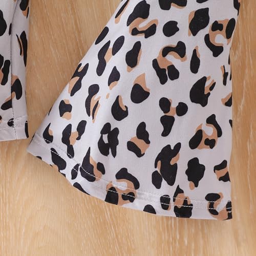 Image of Ayzozuy Kids Toddler Girl Clothes Letter Print Graphic Top + Leopard Print Flare Leg Pants 2PC Summer Clothing Set