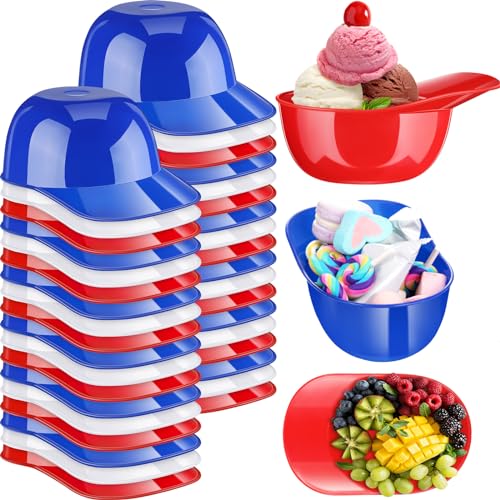 Baderke Ice Cream Dessert Baseball Cap Bowls Baseball Helmet Snack Bowl 8 oz Mini Party Cap Bowls Helmet Chip Sundae Plastic Cups for Birthday Party Supplies(Red, Dark Blue, White,36 Pack)