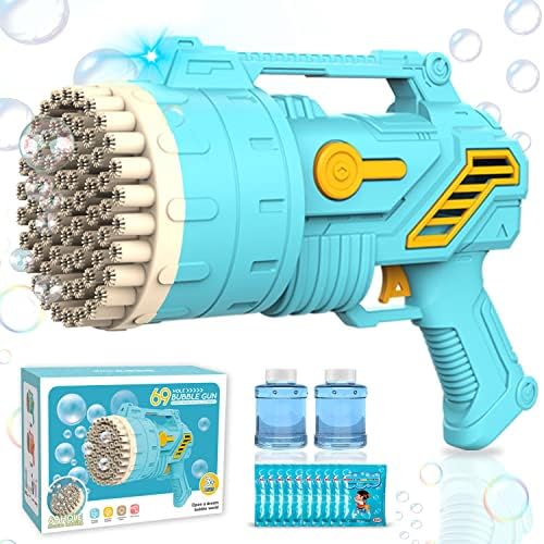 69-Hole Bubble Machine Gun Bubble Launcher with Bright Lights, Bubble Blower for TIK Tok Kids Adults Outdoor Birthday Party Wedding Social Summer Toy(Blue)