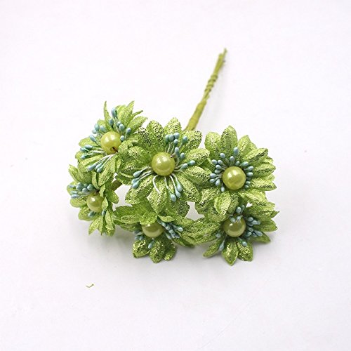 Buy Green 6Pcs Glitter Pearl Daisy Artificial Mini Flowers For