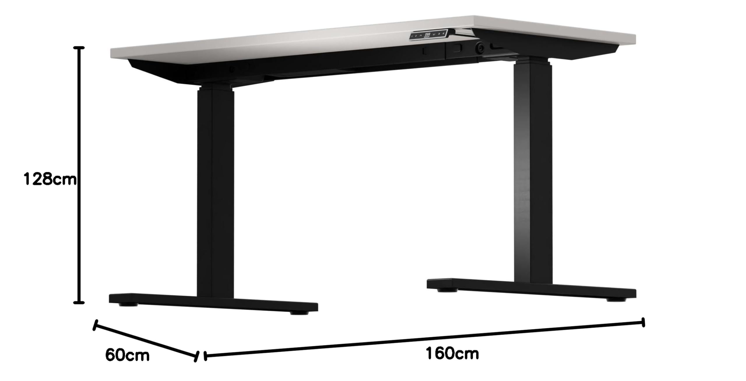 Höhenverstellbarer Schreibtisch E-WonderTech, EWT1606007, Platte 007 lichtgrau, Gestell 333 schwarz, H 630-1280 x B 1600 x T 600