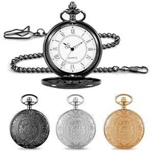 Vintage Taschenuhr, 3 Stück Taschenuhr Mit Kette, Retro Quarz Taschenuhr, Antik Kettenuhr Mit Römischen, Taschenuhr Retro Für Männer Frauen Opa Vater Geburtstag Jahrestag (Weiß+schwarz+Gold)