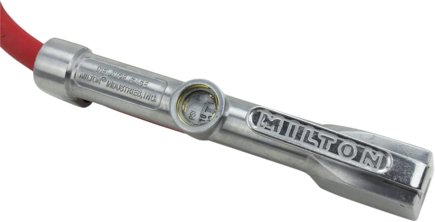 Milton 503 Heavy-duty Analog Tire Inflator with Pressure Gauge, 3' Hose Single Ball Clip-on Inflator Gage, Made In USA (OSHA Compliant) 10-60 PSI