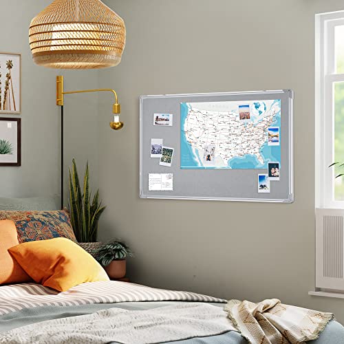 Maxtek Fabric Bulletin Board 36 X 24 Inches, Gray Fabric Cork Board Wall Mounted, Decor Pinboard For Home Office Classroom, 3' X 2' Message Memo Hanging Notice Board Aluminum Framed #TOP6