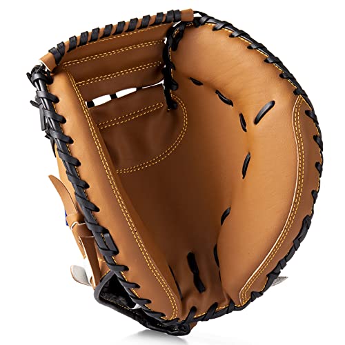 Gracfulcub Baseball Catcher Glove,Softball Catcher's Mitt for Kid Youth Aldult Baseball Training,Comfortable Durable,Left Hand Glove (Brown, 33 Inch)
