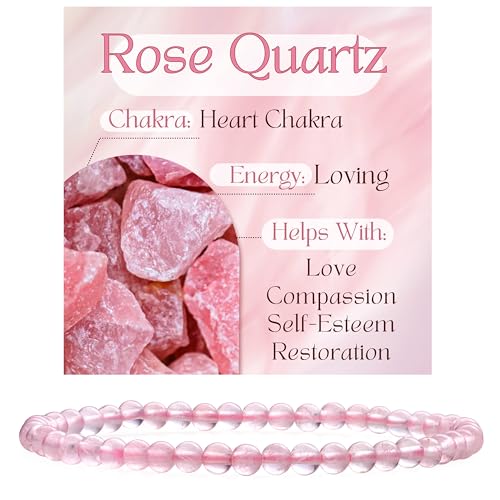 Bivei Rosenquarz - Liebevoll Kristall Armband für Frauen 4mm Perlen Halbedelstein Natürlicher Stein Dehnbarer Elastischer Schmuck Yoga Geschenke