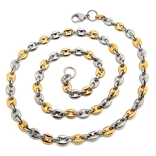 BOBIJOO Jewelry - Fin Collier Chaîne Grain de Café Homme ou Femme Acier Argent Or 6x8mm 60cm 30gr