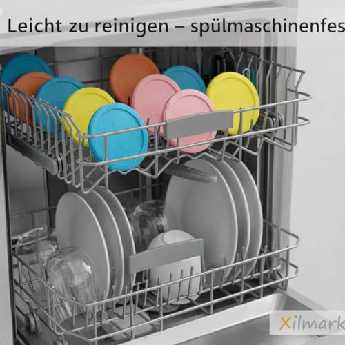 XILMARK JoghurtDeckel 500g, Wiederverwendbarer Deckel Joghurtbecher, Dosendeckel Wiederverwendbar Silikondeckel Joghurt 500 G, Joghurt Kunststoff-Deckel, Joghurt Mehrwegfrischedeckel (MIT TASCHE)