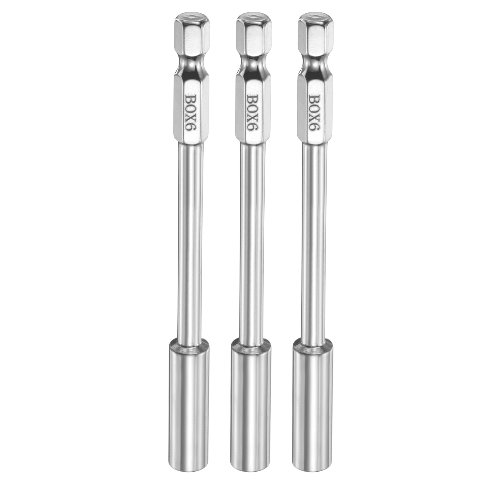 sourcing map 3pcs Nut Driver Drill Bit 6mm Metric Socket 1/4" Hex Shank 3.94" (100mm) Long 6-Point Socket Quick Change CR-V Steel Bolt Setters for Power Drill Driver