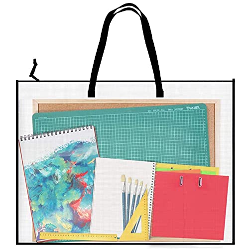 DPEI XUAN Art Portfolio Bag Poster Storage Bag, with Zipper and Handle Posters Organizer Transparent White Bag for Large Posters, Poster Board, Painting, Bulletin Boards (19 x 25 inch)