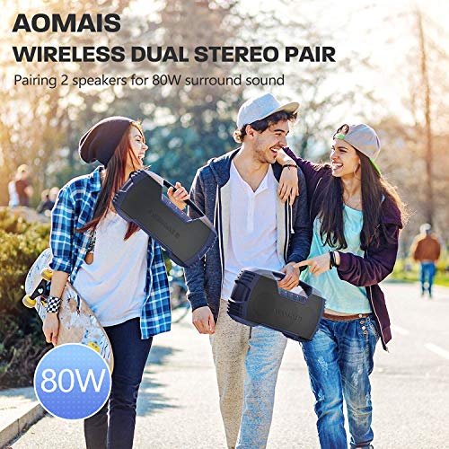 AOMAIS GO Bluetooth Speakers, IXP7 Waterproof, Outdoor 40W Wireless Stereo Pairing Booming Bass Speaker, Bluetooth 5.0, 10000mAh Power Bank, Durable for Everywhere -Gentle Blue [2020 Upgrade] - Thumbnail 4