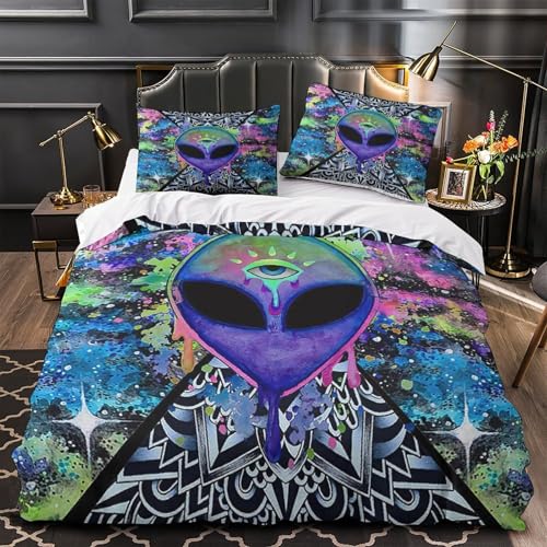 Parure de lit 3D extraterrestre 140x200cm avec housse de couette microfibre