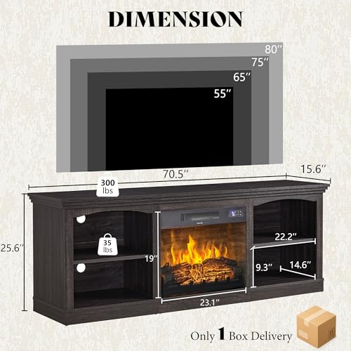 Image of AMERLIFE 70 inch Fireplace TV Stand with 23 inch Fireplace for TVs Up to 80 inch