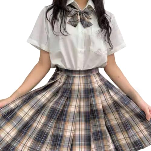 [COSSA] 制服 スカート プリーツスカート コスプレ JK 女子高生 制服セット チェックスカート リボン キャンパス パーティー コスプレ 写真撮影 遊園地 文化祭 卒業式 プリーツスカート+リボン 2点セット