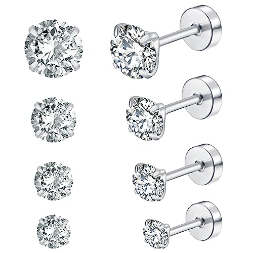 4 Paar Ohrstecker Damen Set,Ohrstecker aus Edelstahl mit...