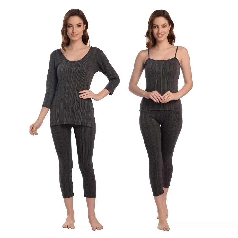 Thermal Spaghetti-Top- Bottom Set- Women's Winter Thermal Set-Thermal Warmer Spaghetti Top for Women Ultra Soft Sleeveless Scoop Neck Winter Inner Wear Top Underwear Pack of 3 (Black)-image-25