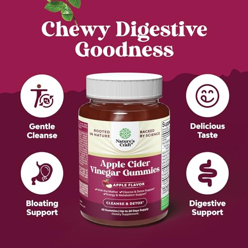 Apple Cider Vinegar Gummies with Mother - Cleanse & Detox ACV Gummies for Weight Loss, Gut Health, Bloating, Metabolism & Energy Support - ACV with Mother with B12 Vitamin, B6 & Pomegranate - 60 Ct