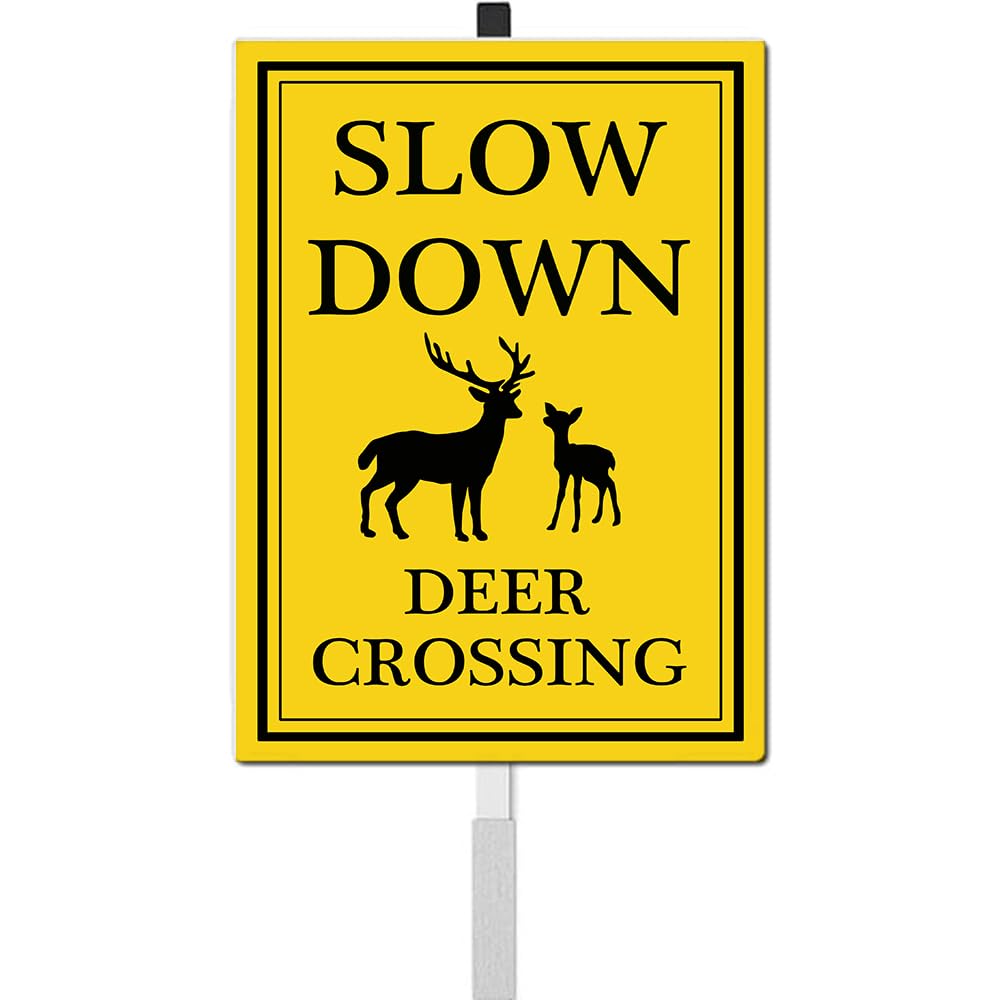 Slow Down Yard Signs with Stake Deer Crossing Safety Sign for Street Rustproof Reflective Aluminum Caution Drive Slowly Watch for Deer Sign Garden Animal Sign for Neighborhoods