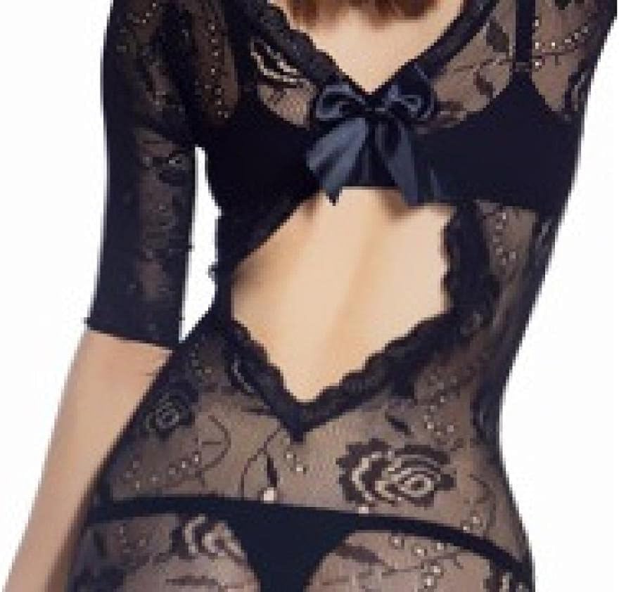 Womens Sheer Lingerie Jacquard Mesh Lace Short Skirt Sexy Stockings Black