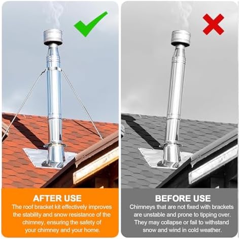 Universal Chimney Pipe Support Bracket for Wood Stove, Extended Wall Supports for 3.125"-10" Diameter Pipes, Wind Stable for Loft & Log Cabin Installations