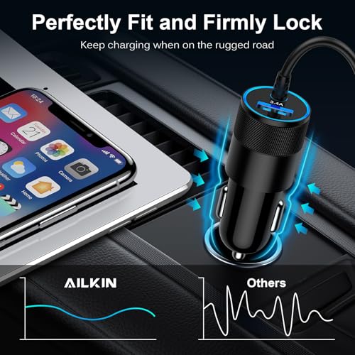 USB Zigarettenanzünder Adapter, 3.4A Schnell Kfz Ladekabel USB C Auto Ladegerät mit 1.2M Spiralkabel USBC für Samsung Galaxy S25 Ultra/S24 FE/S23/S22/S21/A56 5G/A55/A54/A36/A17/A16/A15, iPhone 16/15 – Bild 6