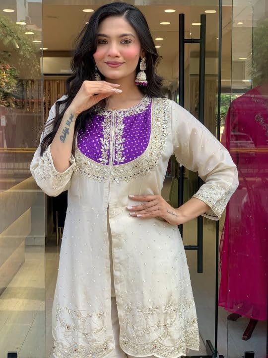Image of Wedding Outfit For Women Embroidered Shrara Set For Women Designer Silk Kurta With Sharara Pants Festive Ethnic Wear Traditional Outfit For Celebrations Functions Ceremonies And Gatherings