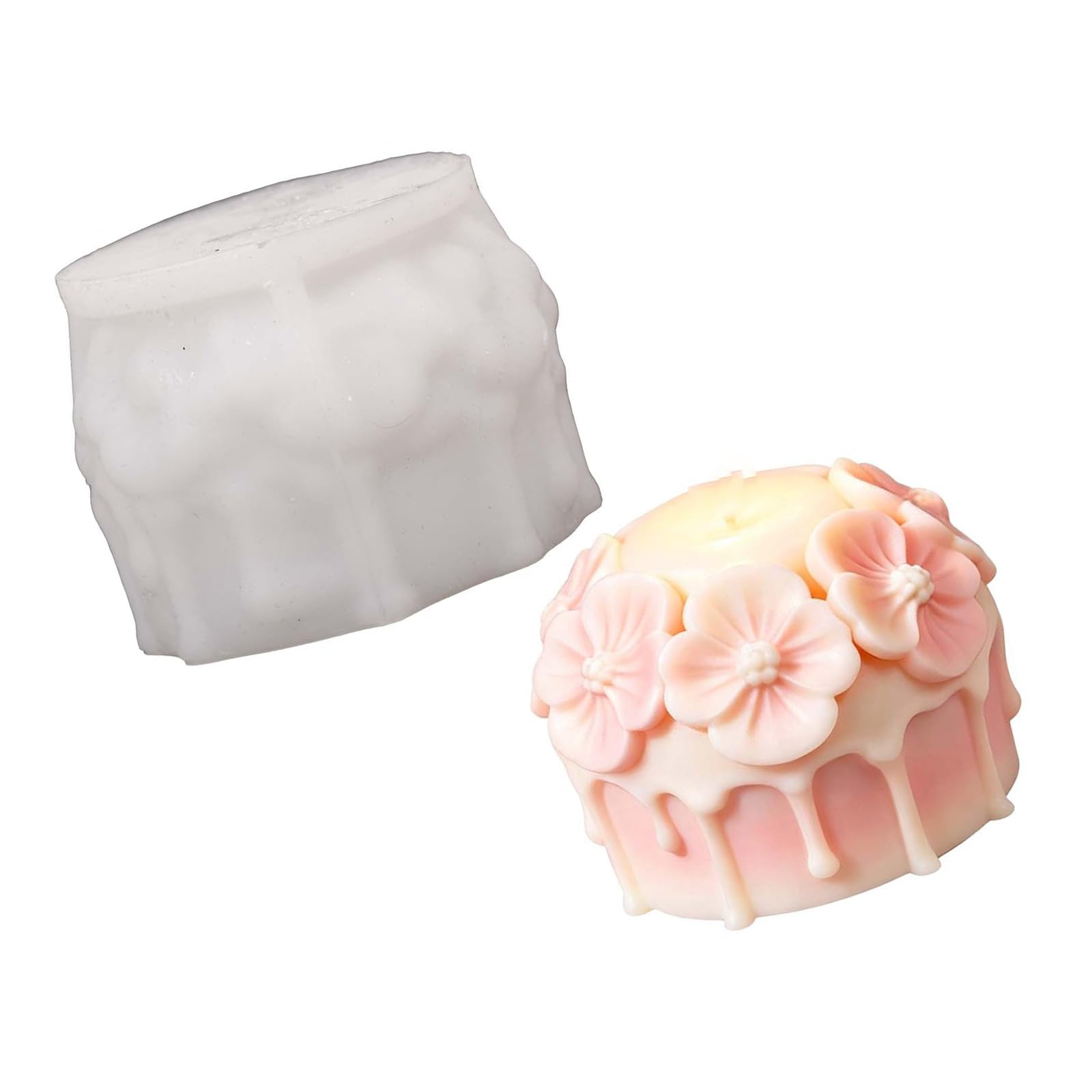 Greabuy Single Silicone Casting Mold for Blossom Shapes, Round Flower Craft Mold for Wax, Resin, Soap Making and Creative Display Projects Blossom Floral Casting Resin Craft Soap Round
