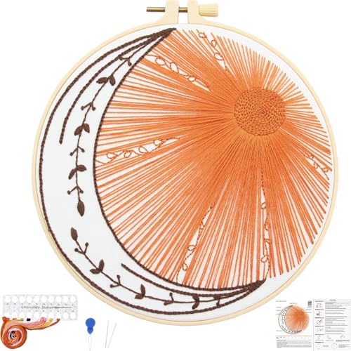 Image of Crafmanoe Hand Embroidery Kits for Beginners Adults, Sun Moon Embroidery Starter Kits, Stamped Cross Stitch Kits DIY Needlepoint Kit for Beginners Adults, Embroidery Hoop, Thread and Video Tutorial