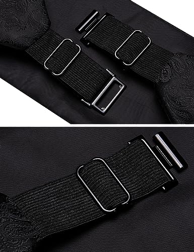 Image of Barry.Wang Men Silk Paisley Cummerbund and Pre-tied Bowtie Handkerchief Cufflink Set for Tuxedo
