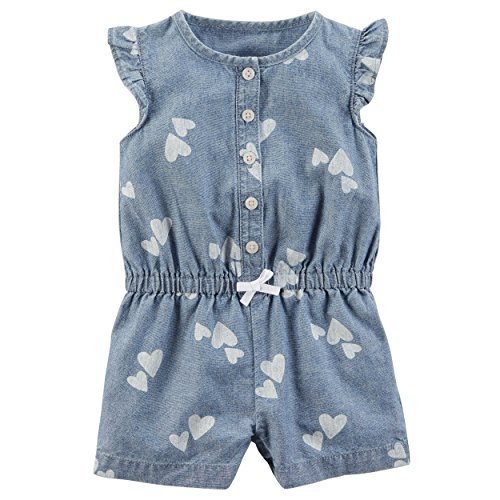 Carter's Baby Girls' Chambray Romper (Blue, 6 Months)
