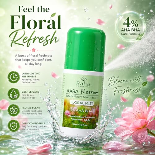 Image of AARONIC Underarm Roll On Deodorant 50ml - Long Lasting Floral Fragrance | 4% AHA BHA | Roll On for Man & Women | Underarm Roll On Men Odour Control (Floral Mist)