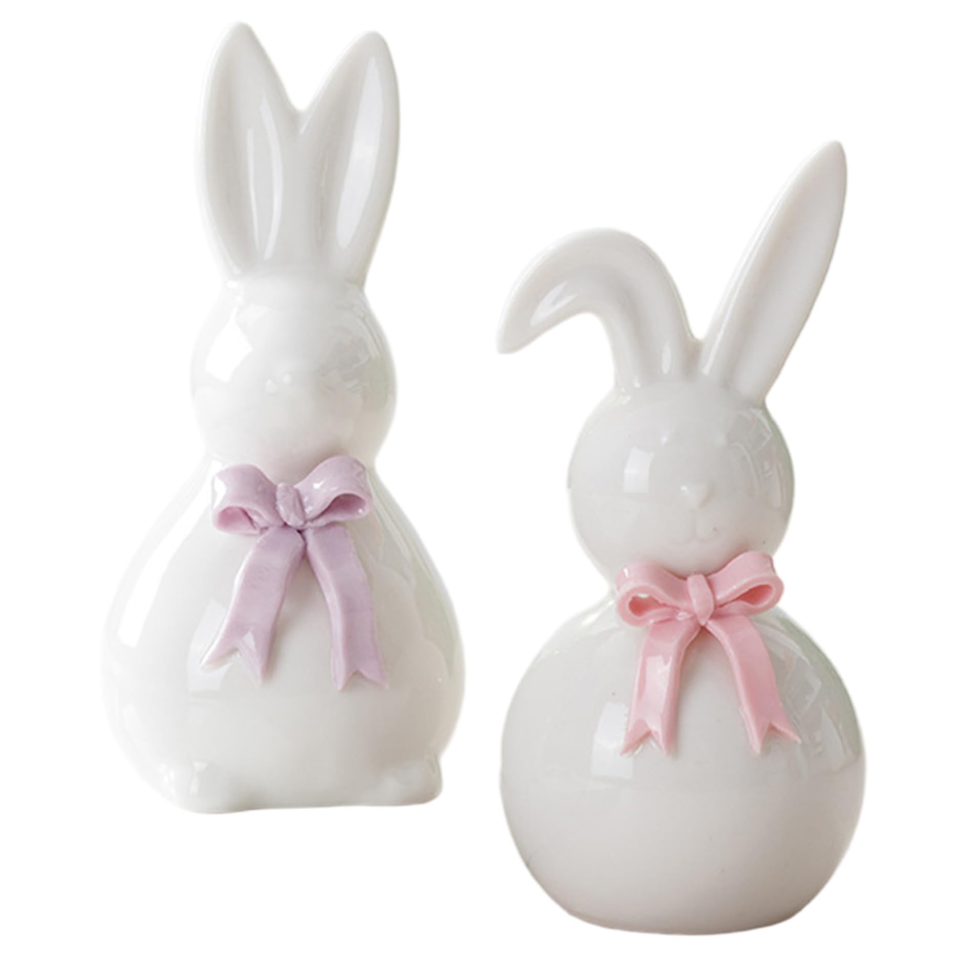 Lapin en céramique de Pâques : lot de 2 statuettes de 4.5 pouces pour table de salon