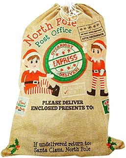Ari & Deb Large Christmas Sack with Drawstring. Giant Jute Sack. Santa Sack Stocking Father Xmas Gift Present Bag for Xmas Present Toys Huge Gifts Storage Bags  Elf Design