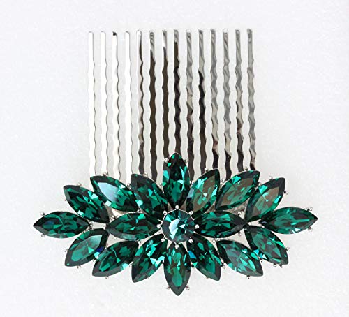 Peine Faship con cristales de rhinestone verde miniatura 3