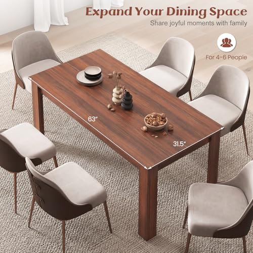 Image of Giantex Dining Table for 4-6, 63 inch L Large Farmhouse Kitchen Table, Wooden Rectangular Dinner Table for Living Dining Room, Home Office, Dinette, 330LBS Capacity, Walnut