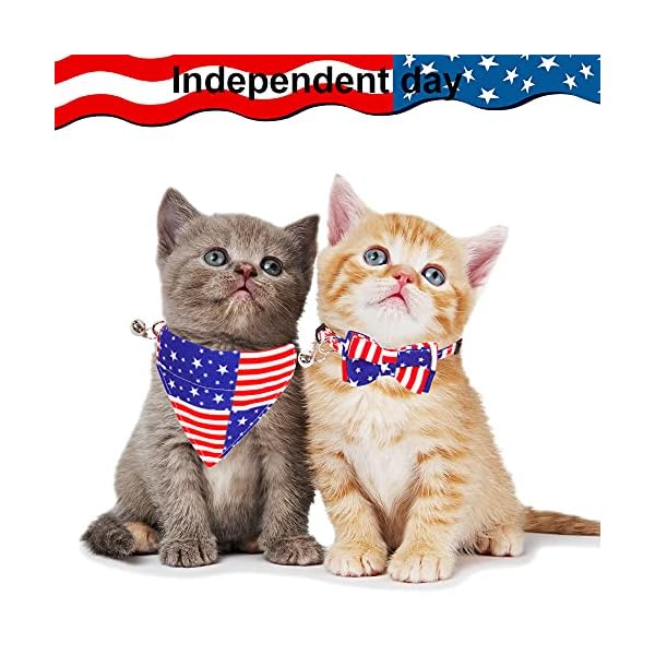 Adoggygo american flag cat collar bandana, 4th of july breakaway cat kitten collars with removable bowtie bandana patriotic collars for cat kitten (4th of july) - image 3