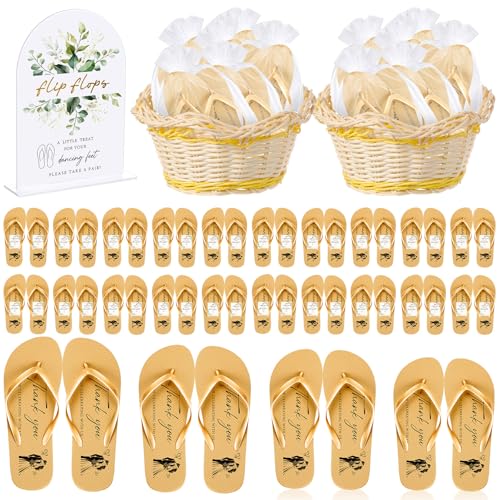 Image of 24 Pairs Bulk Flip Flops for Wedding Guests | Reception Sandals, Wedding Party Favors with Sign, Size Cards, Bagged, Dance Floor Slippers