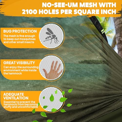 Chihee Ultra-Light Travel Camping Hammock Pop-up Net Hammock 660lbs Load Capacity,Breathable,Quick-Drying Parachute Nylon 2 Premium Carabiners,2 Tree Slings Included for Outdoor Backpacking Hiking - Image 6